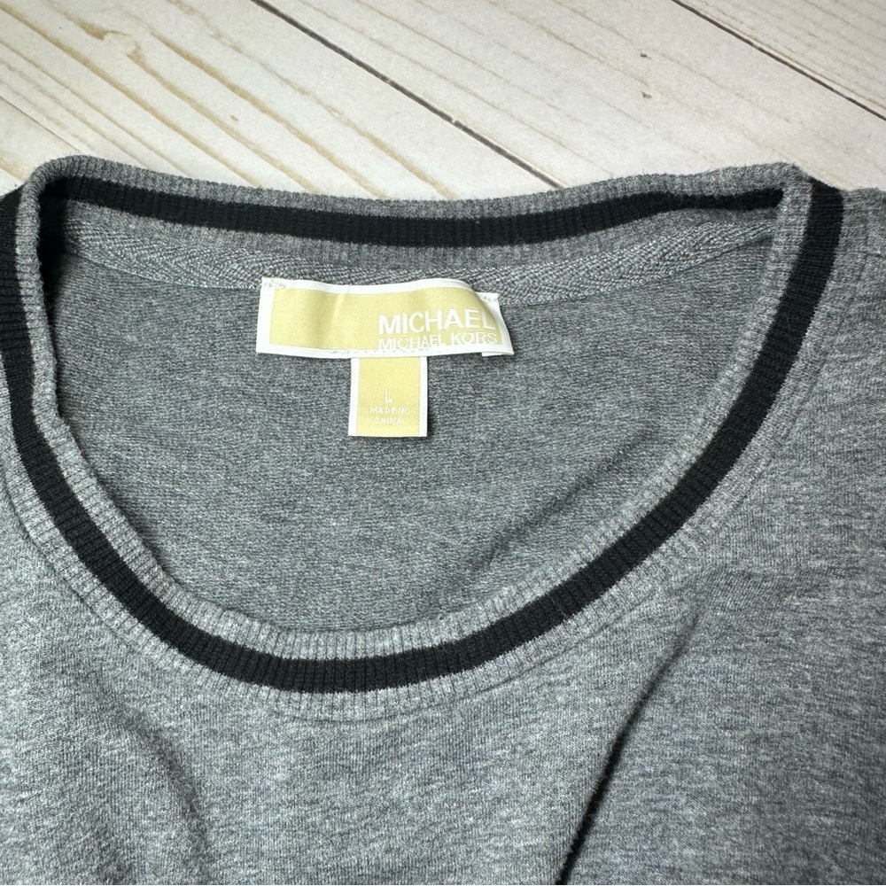Michael Michael Kors Gray Varsity Stripe Crewneck Sweatshirt Large - Picture 3 of 4